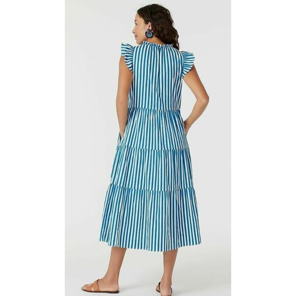 J. Crew Tiered Maxi cotton dress in blue and white stripe. Small - Picture 2 of 5